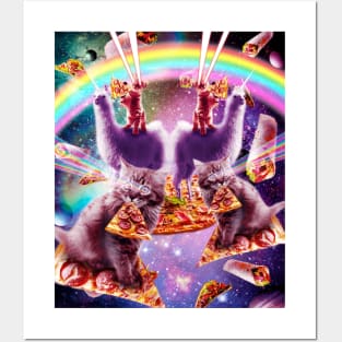 Laser Pizza Cat On Llama, Lazer Kitty Cats In Rainbow Space Posters and Art